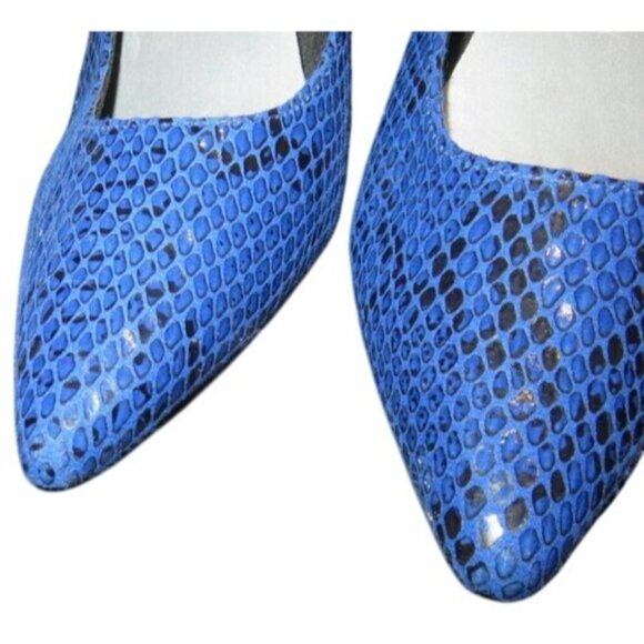 Christian Siriano Gorgeous Blue Python Snakeskin Embossed Italian Leather Pumps - Picture 3 of 13